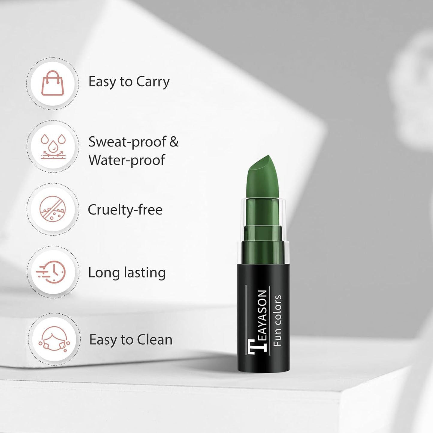 Green Face Body Paint Stick, Matte Lipstick Football Baseball Eye Black Stick, Long Lasting Waterproof Green Face Makeup for Halloween St Patricks Day Witch Alien Frankenstein Makeup