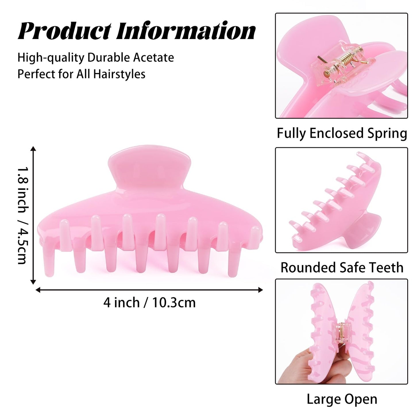 MAORULU Cute Claw Clip for Women – 4'' Large Acetate Hair Clips for Thick Thin Curly Long Hair, Durable Hair Clamps Non-slip Y2K Jaw Clip, Strong Hold, Stylish French Design (Jelly Pink)