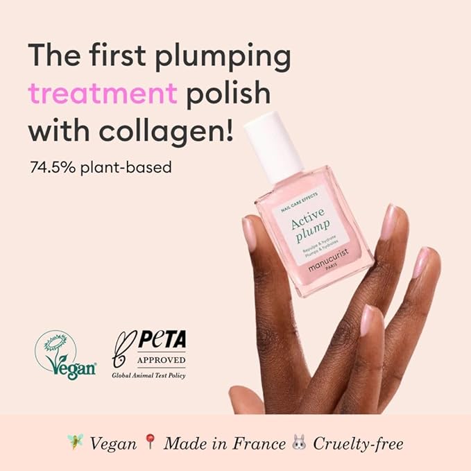 Manucurist Active Plump Nail Polish & Care - Collagen & Peach Extract - No Lamp - Nail Hydrator with Ultra-Glossy Baby Rose Shimmer for Instant Plumping Effect - Nail Volumizer - Vegan & Plant-Based