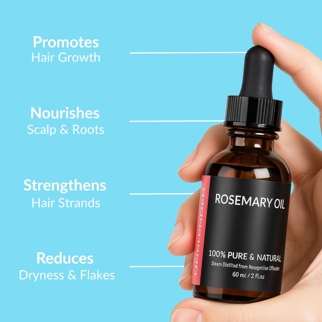 UNBLENDED Rosemary Oil 100% Pure & Natural – For Hair Growth, Scalp Care & Skin – 60ml / 2oz