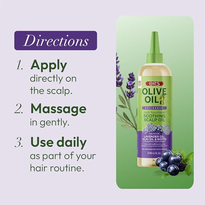 ORS Olive Oil Braidzone Soothing Scalp Oil with Lavender, Acai & Biotin for Nourishment 4.3 oz (Pack of 2)
