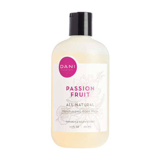 DANI Naturals Moisturizing Body Wash - Sweet Passion Fruit Scent with Organic Aloe Vera & Natural Glycerin - Sulfate & Paraben-Free Shower Gel - 12 oz - Vegan & Cruelty-Free