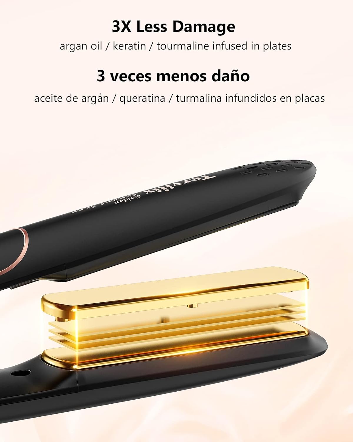 Terviiix Non-Snagging Ceramic Flat Iron Hair Straightener 1 inch, Plancha De Cabello,3X Less Damage Hair Straightener and Curler, 15s Fast Heating, 5 Adjustable Heats, Max 450°F