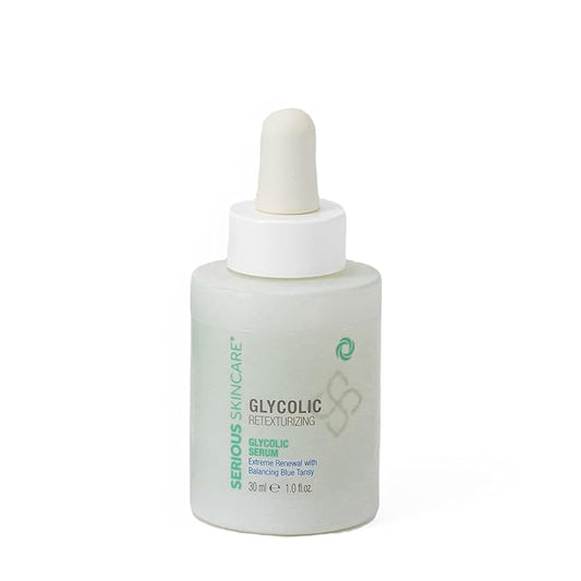 Serious Skincare Glycolic Acid Retexturizing Serum with Balancing Blue Tansy Extract - Diminish Lines & Wrinkles - Soften Rough Skin Texture - AHA - Anti-Aging Skin Treatment - 1 oz.