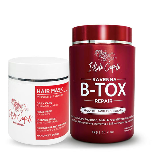 I Belli Capelli Ravenna Hair Straightening Kit – Repair Hair B-tox & Aloe Vera Mask – Anti-Frizz, Intense Hydration & Shine – Formaldehyde-Free B-otox Hair Treament For All Hair Types (2-Pack)