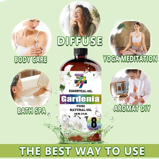 Gardenia Essential Oil (8 oz/240 ml) - Gardenia Oils Used in diffusers, humidifiers, Home Baths, Cleaning Products, Yoga, DIY Soaps and DIY Scented Candles