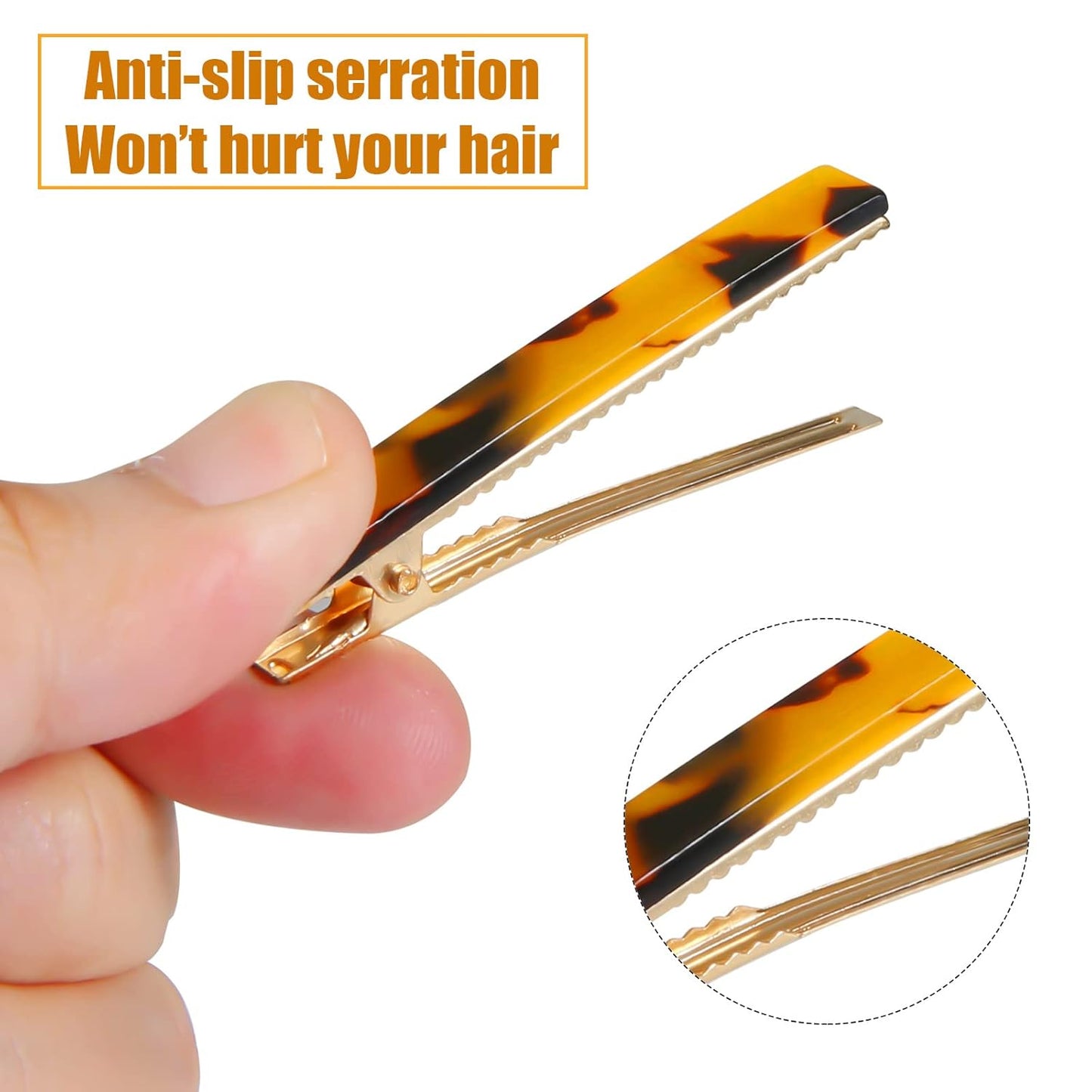 Cobahom 6 Pack Leopard Print Tortoise Shell Metal Hair Pins, Duck Teeth Hair Clips for Styling Women's Hair 2.36 Inch