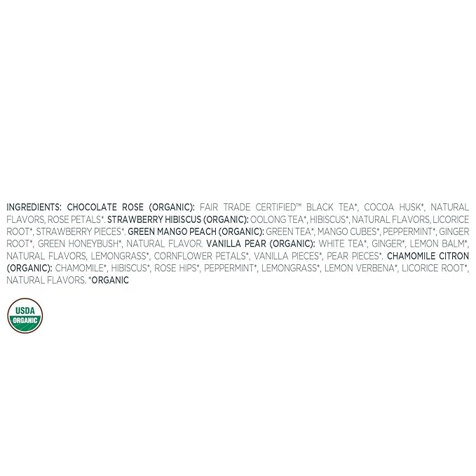 Tea Forte Jardin Organic Fruit, Herb and Flower Teas, Petite Presentation Box Tea Gift Set Sampler, 10 Count, 2 of Each Variety Individually Wrapped Handcrafted Pyramid Infuser Bags