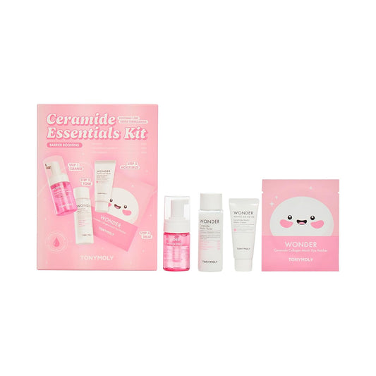TONYMOLY Wonder Ceramide Mochi Essentials 4-Piece Skincare Set – Travel Toner, Cleanser, Cream & Eye Patches, Hydrating Korean Skincare Kit