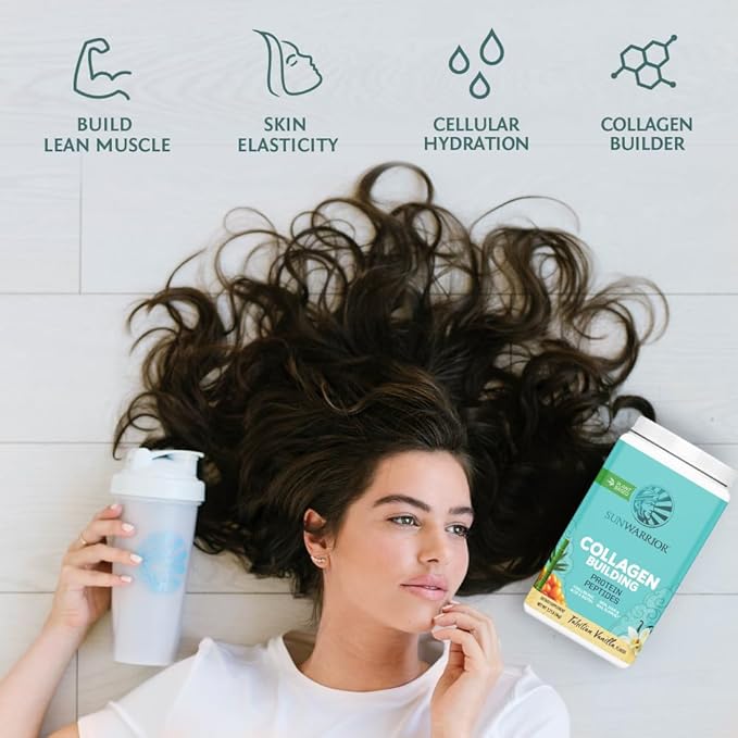 Sunwarrior Collagen Peptides Building Powder | Vegan Collagen for Women Plant-Based Protein Powder | Hyaluronic Acid, Biotin, Silica, Vitamin C for Hair Skin & Nails | 40 Servings, Vanilla Flavored