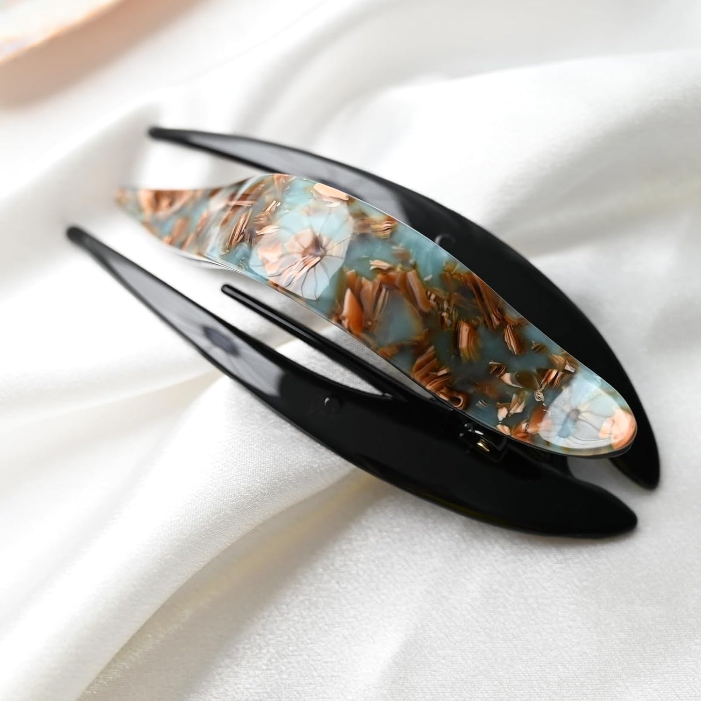 Handmade Celluloid French Design Tortoise Shell Barrettes Side-slide Opening Duck Luxury Fashion Accessories Hair Clip Claw for Women (floral green)