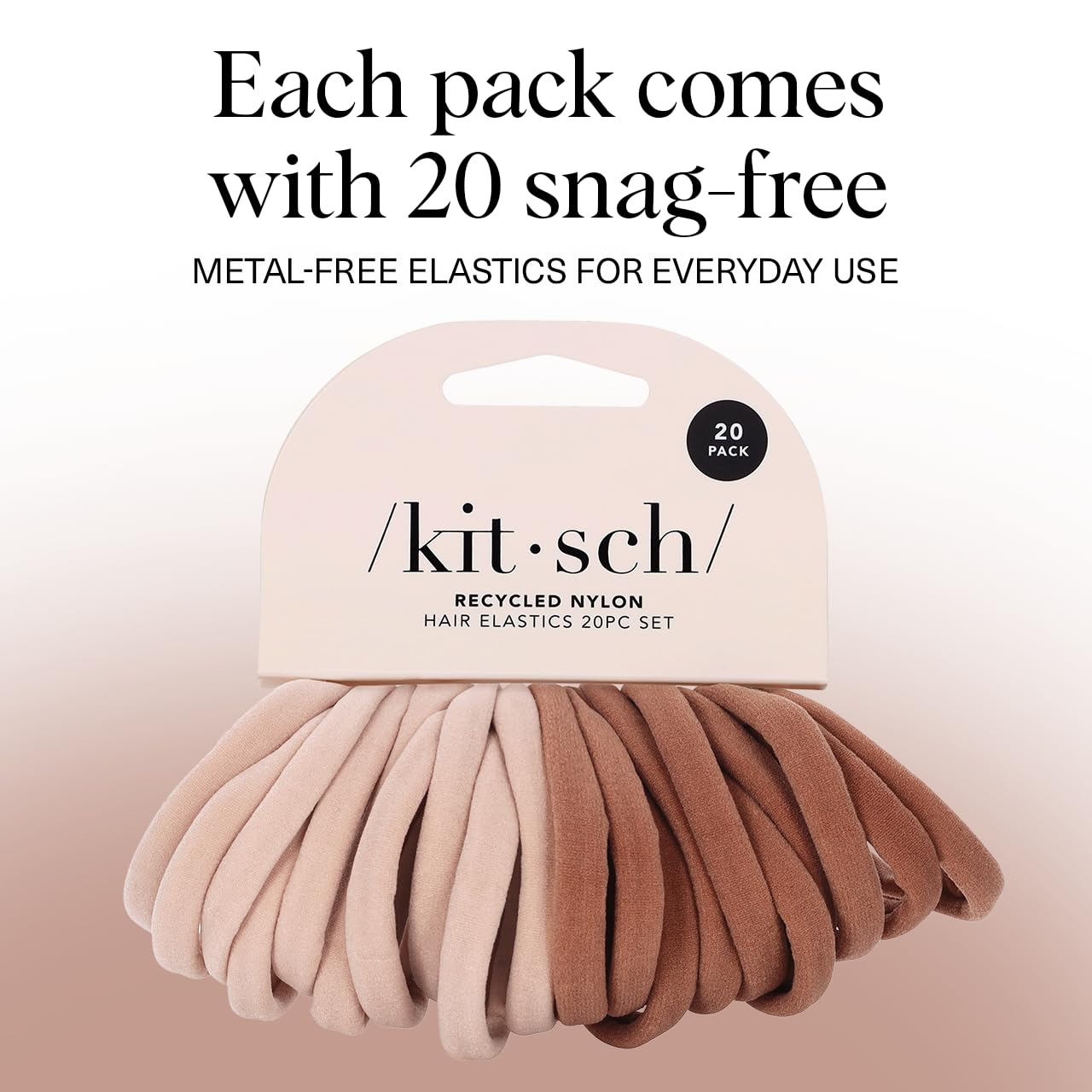 Kitsch Hair Ties No Damage - Strong, Stretchy & Snag-Free Hair Bands | Soft Nylon Ponytail Holders, Stylish Elastics for Everyday Hairstyles | Ideal Gifts for Women - Blush, 20pcs