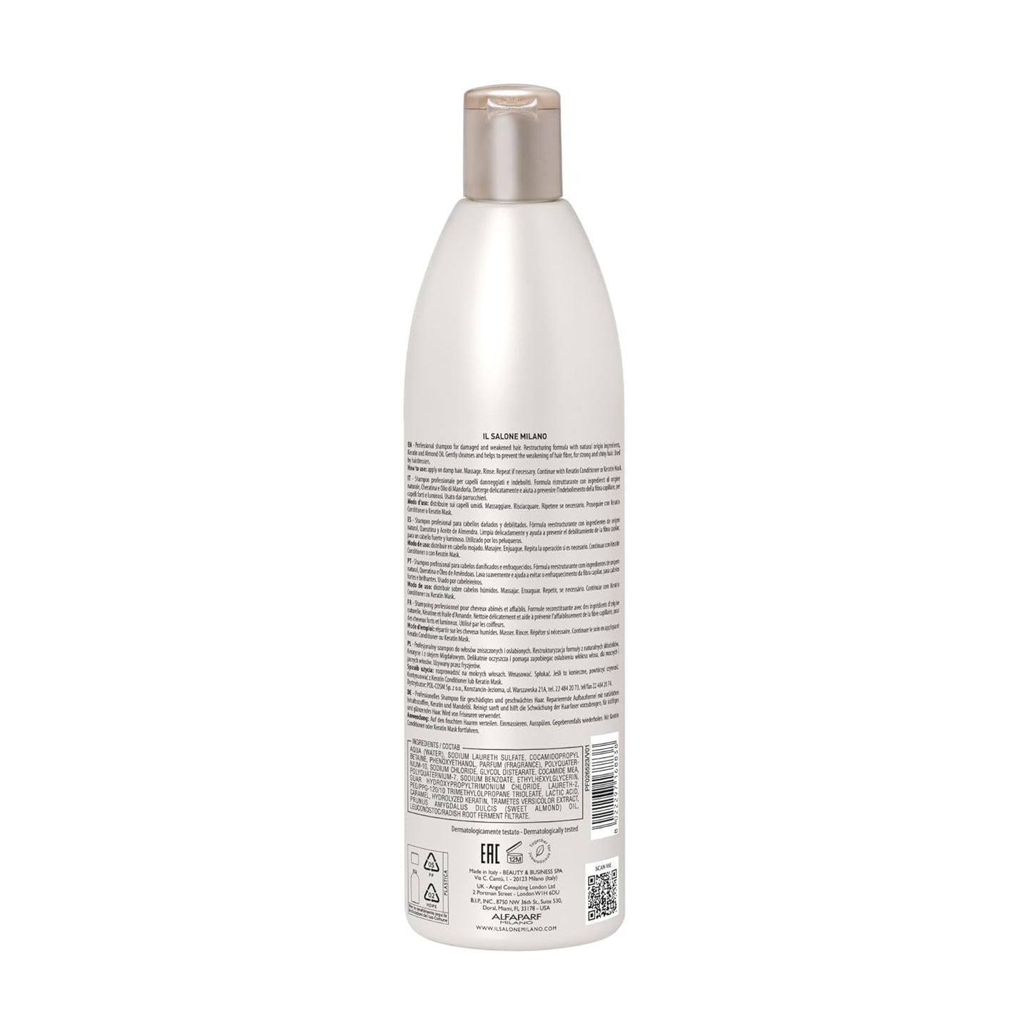 Il Salone Milano Professional Keratin Shampoo for Damaged Hair - Hair Repair Shampoo - Hair Treatment for Weakened Hair - Made with Almond Oil & Vitamin E - Salon-Quality Hair Care (16.9 oz / 500 ml)