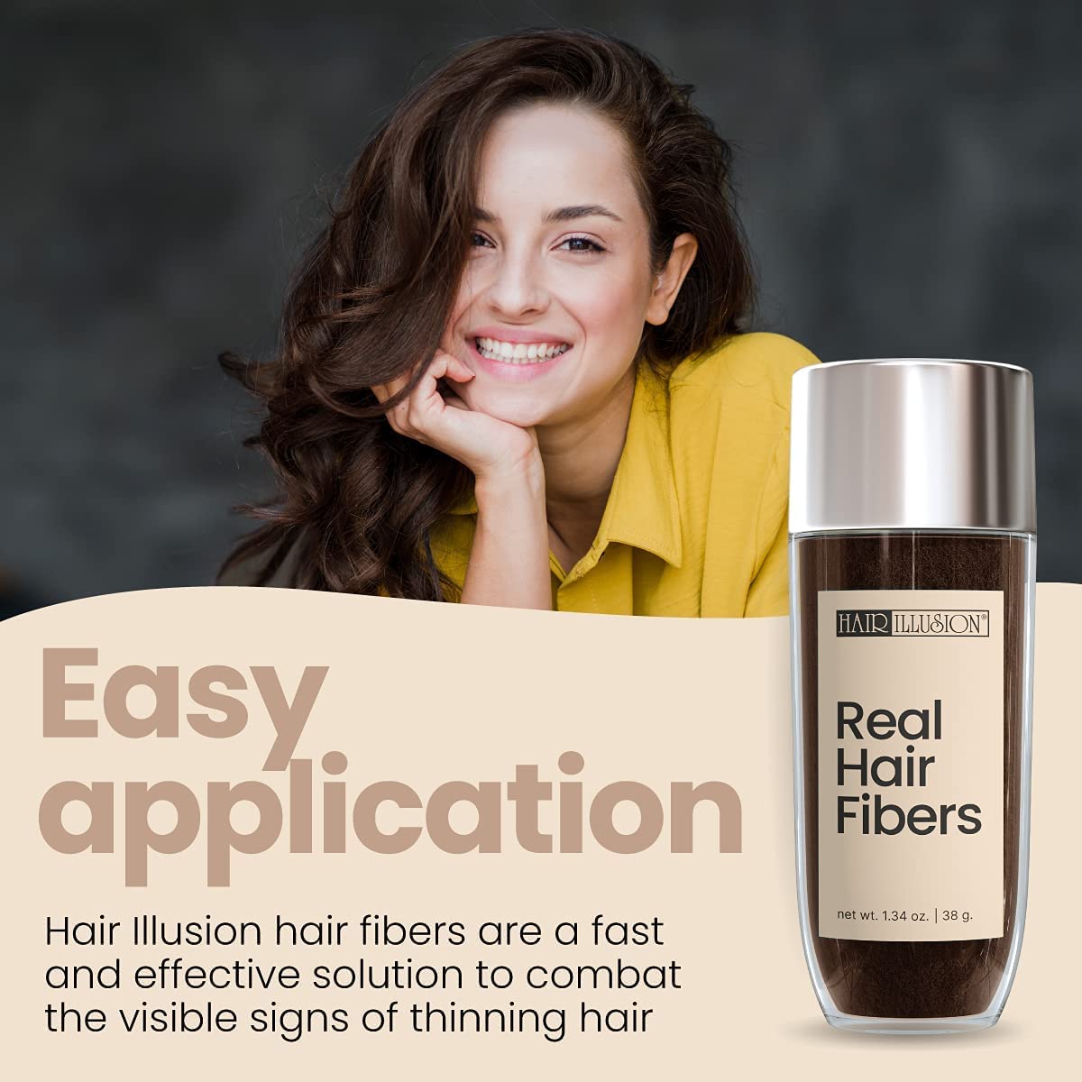 HAIR ILLUSION - 100% Natural Human Hair Fibers *Not Synthetic* For Men & Women, Premium Hair Building Formulation, Large 38g Bottle (brown)