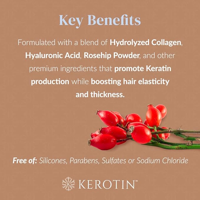 Kerotin Hair Beauty Collagen Multi-Blend Powder Supplement. Supports Hair Growth & Scalp Elasticity. Improves Skin, Bone & Nails Health. Free of Artificial Sweeteners & Flavors. Made in USA(Chocolate)