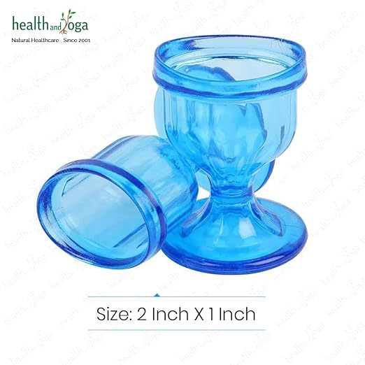 HealthAndYoga™ ChillEyes Colored Eye Wash Cups for Effective Eye Cleansing - with Storage Container - Eye Shaped Rim, Snug Fit (2 Pcs.)(Blue)