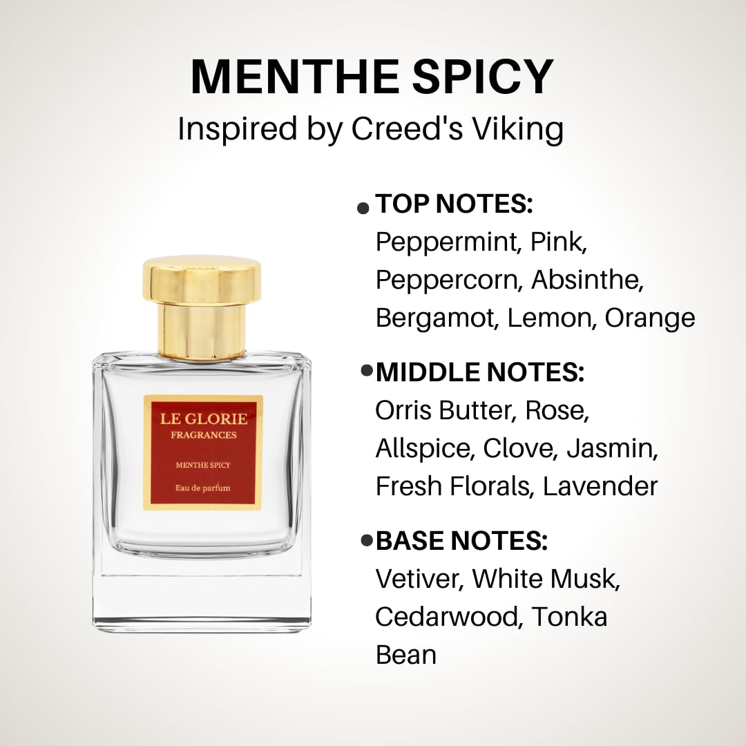 Inspired by Creed's Viking, Menthe Spicy EDP, Long Lasting 12-14 Hours Perfume Spray for Men, Women, All Skin Types, Cruelty Free - 0.33 oz 10ml