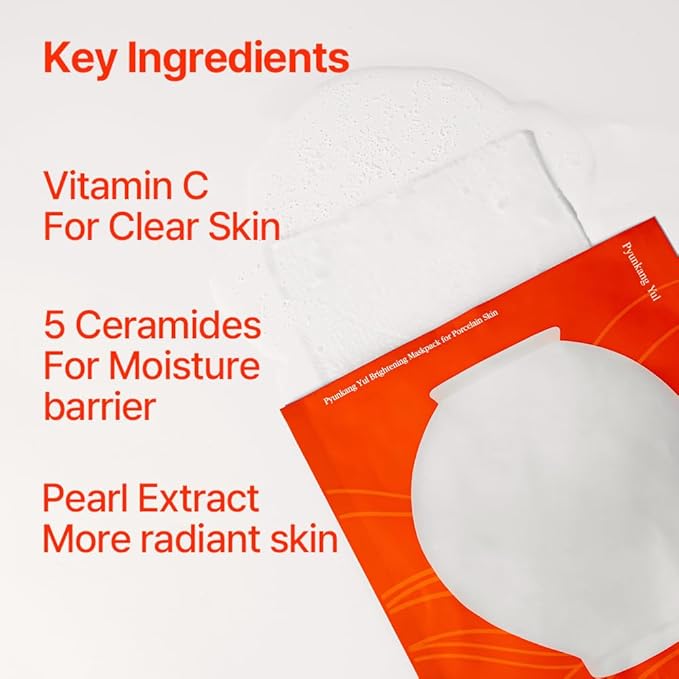 Pyunkang Yul Radiance Vita Facial Mask Pack, Blemish Care with Pure Vitamin C, Improves Skin Firmness and Radiance, Adherence Gel Sheet, Vegan, Zero Irritation, Korean Skincare (10pcs)