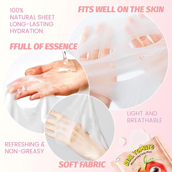 8 Pack Tomato Fruit Face Masks for Kids,Hydrating Spa Face Mask For Sensitive Skin,Moisturize,Soothing,Nourish for All Skin Types,Natural Skin Care Spa Face Mask for Women Men Girls