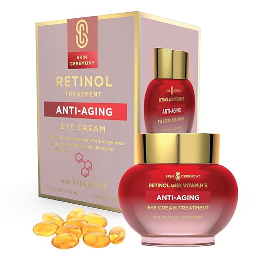 Retinol & Vitamin E Anti-Aging Eye Cream - Reduces Puffiness, Fine Lines & Crow’s Feet - Dermatologist Tested, Korean Skin Care for All Skin Types - 1.0 Fl. Oz