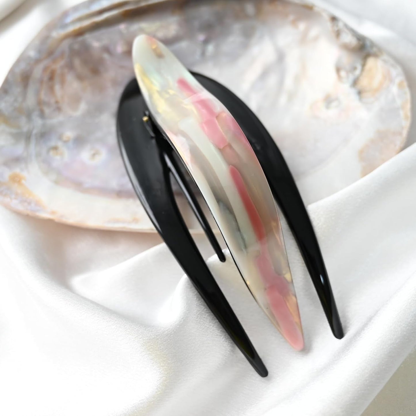 Handmade Celluloid French Design Tortoise Shell Barrettes Side-slide Opening Duck Luxury Fashion Accessories Hair Clip Claw for Women (mousse pink)