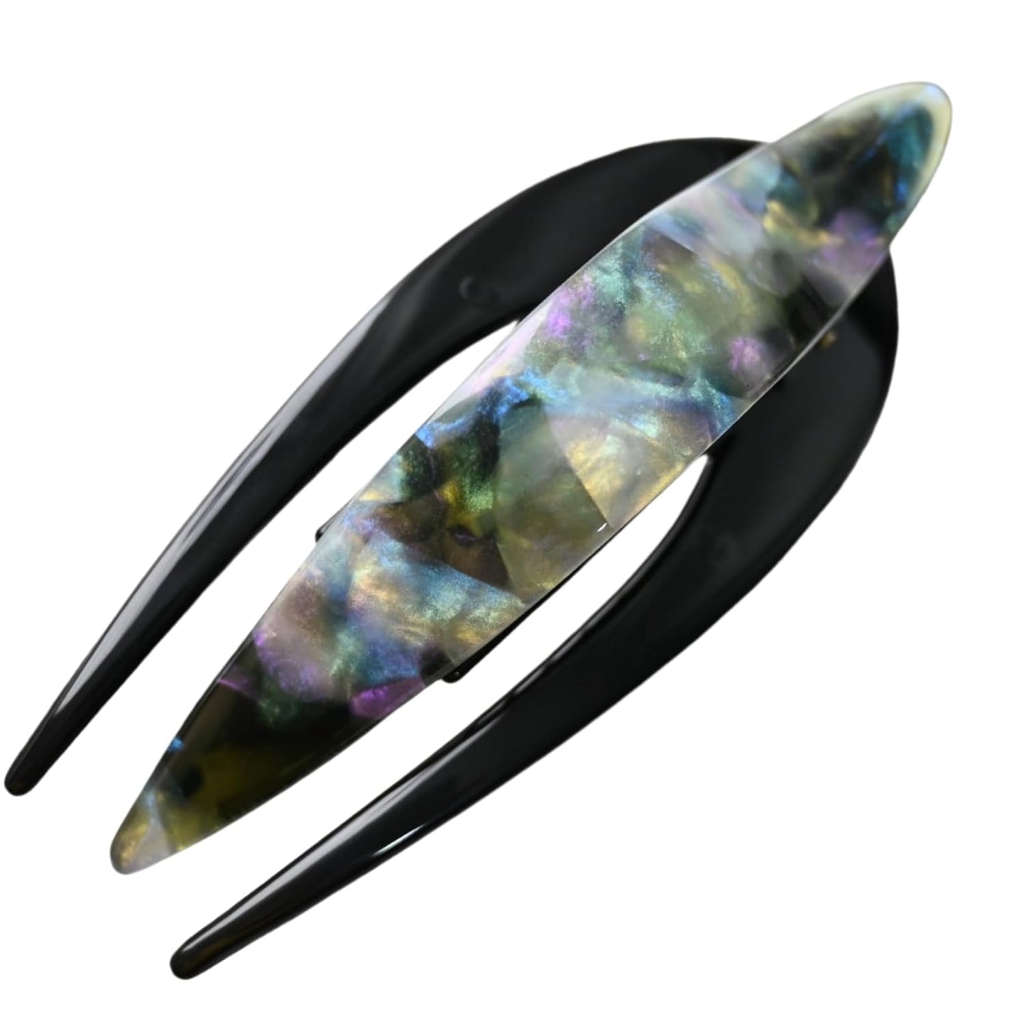 Handmade Celluloid French Design Tortoise Shell Barrettes Side-slide Opening Duck Luxury Fashion Accessories Hair Clip Claw for Women (Aurora green)