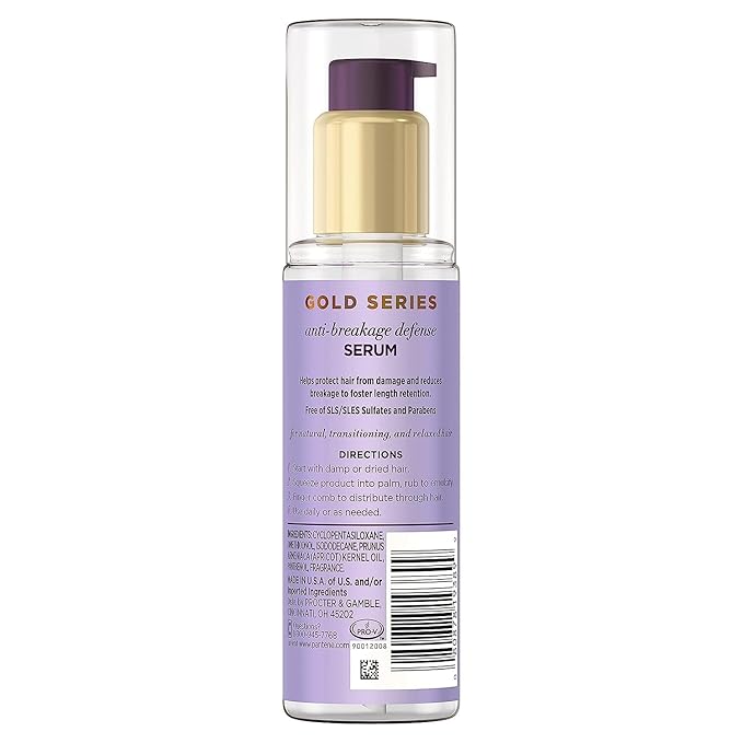 Pantene Gold Series New Lengths Anti-Breakage Defense Serum, Infused with Apricot Oil, Protects & Strengthens, for Natural, Textured, Curly, Coily Hair, Sulfate Free, 3 Fl Oz