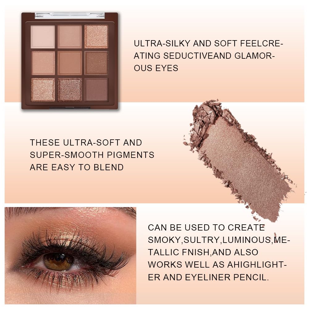Neutral Nude Brown Smokey Eye Eyeshadow Palette Makeup, Matte & Shimmer Rose Gold Bronze Cream Eyeshadow Palette,Highly Pigmented Natural Eyeshadow for Eyes Long Lasting Naturing-Looking A-04
