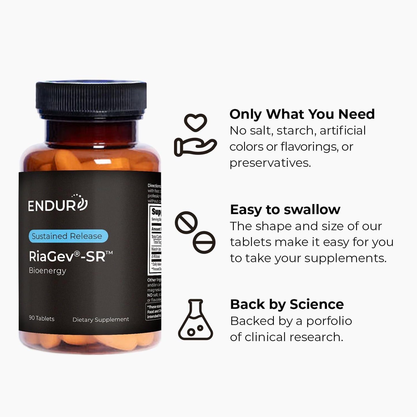 Endur RIAGEV-SR, Sustained Release NAD+ Booster for Helping You Feel & Perform Your Best, Ribose & Niacinamide, Vegan, Gluten Free (90 Tablets)