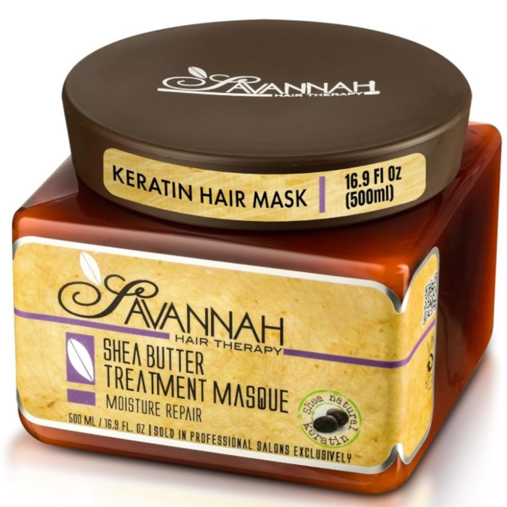 Savannah Hair Mask/Hair Masque with Keratin & Shea Butter – Deep Conditioning, Hydrating Anti-Frizz Treatment for Dry, Curly, or Chemically Treated Hair – 500ml (16.9 oz)