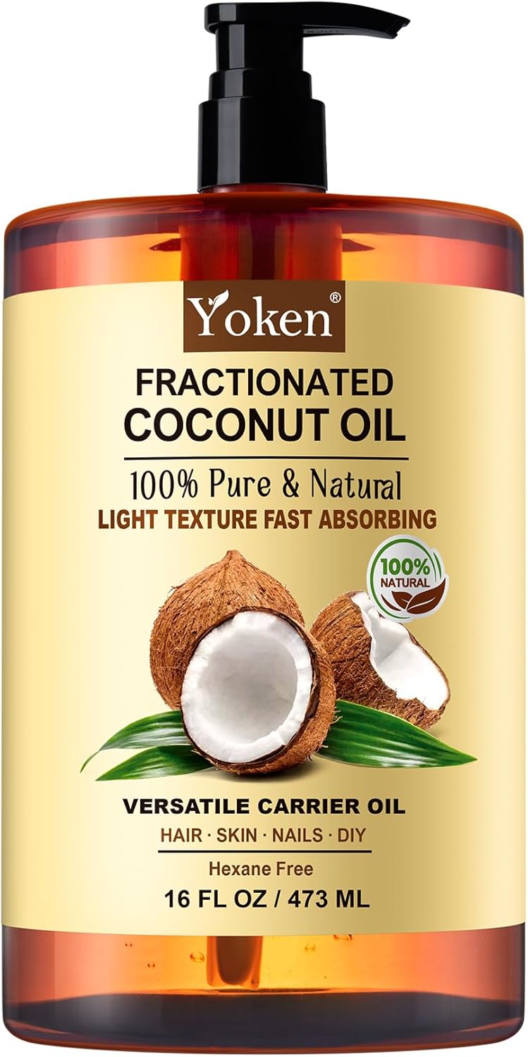 Fractionated Coconut Oil for Skin 16 Oz, 100% Pure & Natural Liquid Coconut Oil, Moisturizer for Hair, Face, Body, Carrier Oil for Essential Oils Mixing, Massage, Hexane Free, Unscented