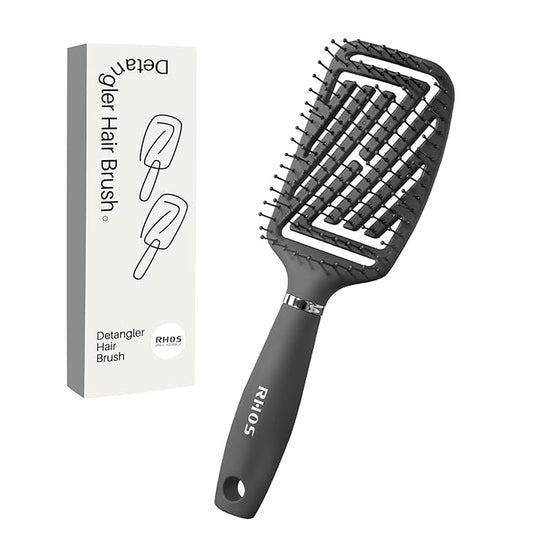 RHOS Curved Vented Detangling Hair Brush for Men, Faster Blow Drying/Styling,Paddle Vent Detangler Brush for Short,Thin,Bangs,Wet&Dry Hair(Gray)