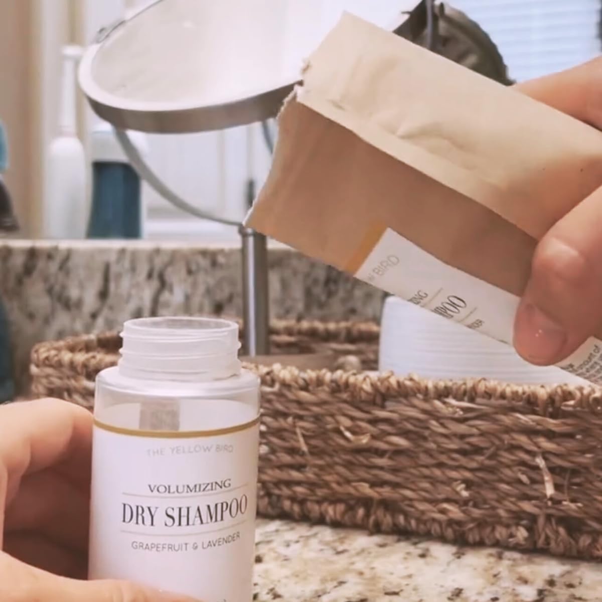 Yellow Bird All Natural Dry Shampoo Powder Eco Friendly Refill Packet - Aerosol Free, Talc Free, Volumizing Powder for Light & Dark Hair.