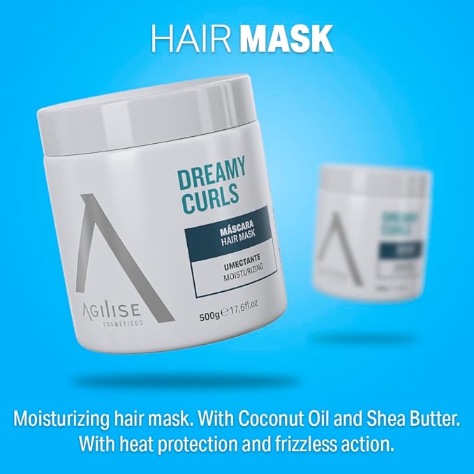 agilise - Dreamy Curls Hair Mask - Curl Hydrating Masks for Wavy and Coily Hair Care - VEGAN, Vegetal Keratin, Argan & Coconut Oil, Shea Butter - 17.6fl.oz/500g