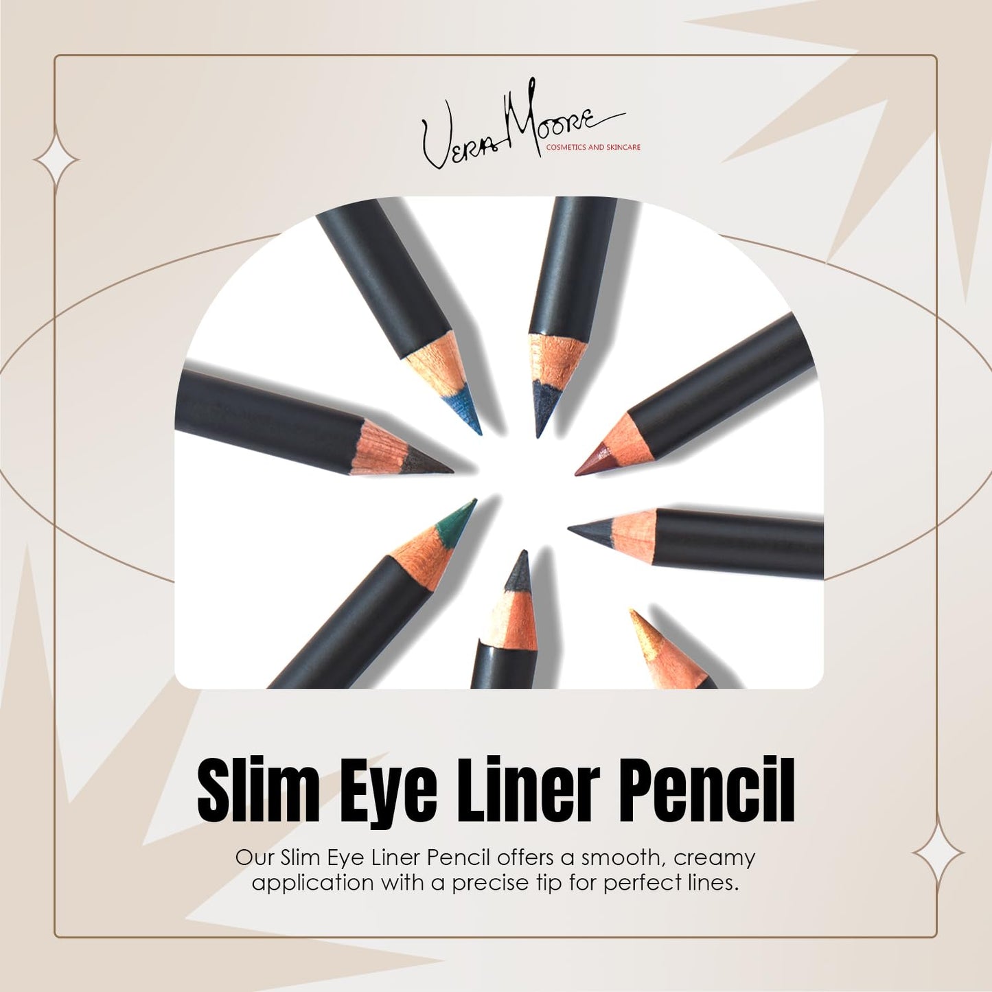 Vera Moore Slim Eye Liner Pencil, Smooth Formula, Hypoallergenic and Vegan, Smudge-Proof and Waterproof Application, Bold and Defined Lines Eyeliner, (0.05 Oz) (Toast Eyeliner)