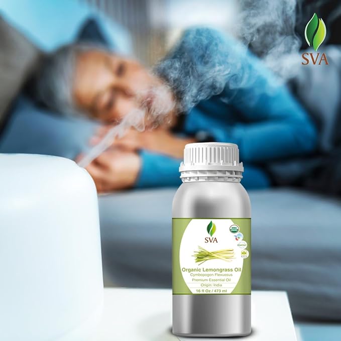 SVA Lemongrass Essential Oil Organic – 16 Fl Oz – 100% Natural Organic Lemongrass Oil for Hair, Face, Skin Care, Diffuser, Aromatherapy, Scalp, Body Massage, Soap and Candle Making