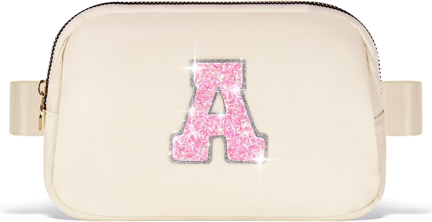 Fanny Pack Belt Bag Crossbody Bags with Initials Letter Patch Trendy Stuff for Teens Cute Stuff Birthday Gifts for Teenager Girls | Khaki,Initial A