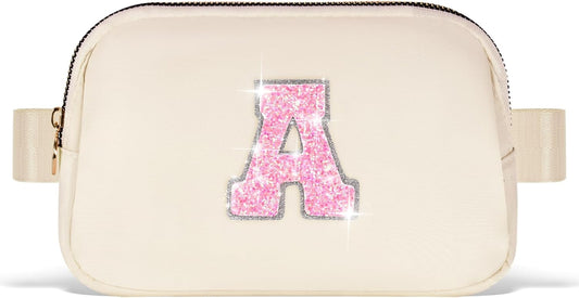 Fanny Pack Belt Bag Crossbody Bags with Initials Letter Patch Trendy Stuff for Teens Cute Stuff Birthday Gifts for Teenager Girls | Khaki,Initial A