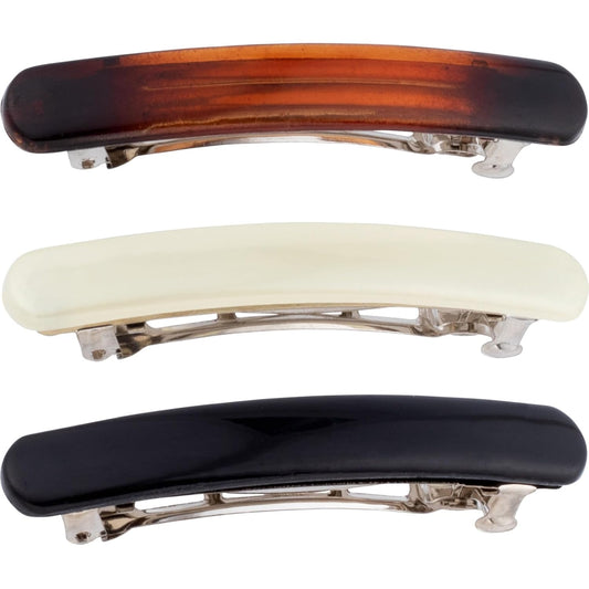3pcs French Hair Clips for Women, Oval Curved Glossy Barrettes, Non-Slip Tortoise Shell Hairpins Styling Tool for Long Short Straight Curly Wave Hair- Black & White & Amber