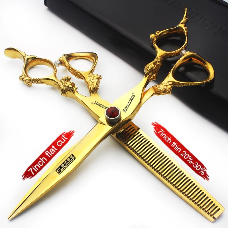 6 inch /7 inch salon professional salon scissors salon hairdresser hair cutting hairstyle pruning tools Japan 440c high hardness stainless steel golden (7 inch-3pc)