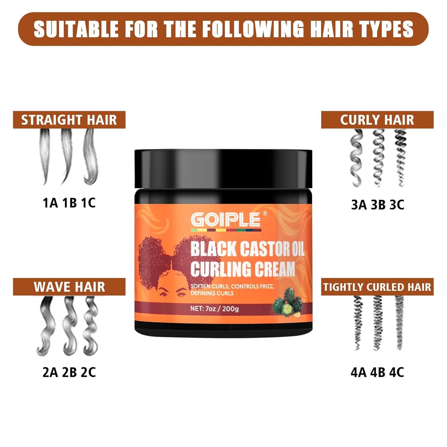 Black Castor Oil Curl Cream - Chebe Oil Promotes Hair Growth, Softens Curls, Controls Frizz, Deeply Moisturizes and Repairs Damaged Hair