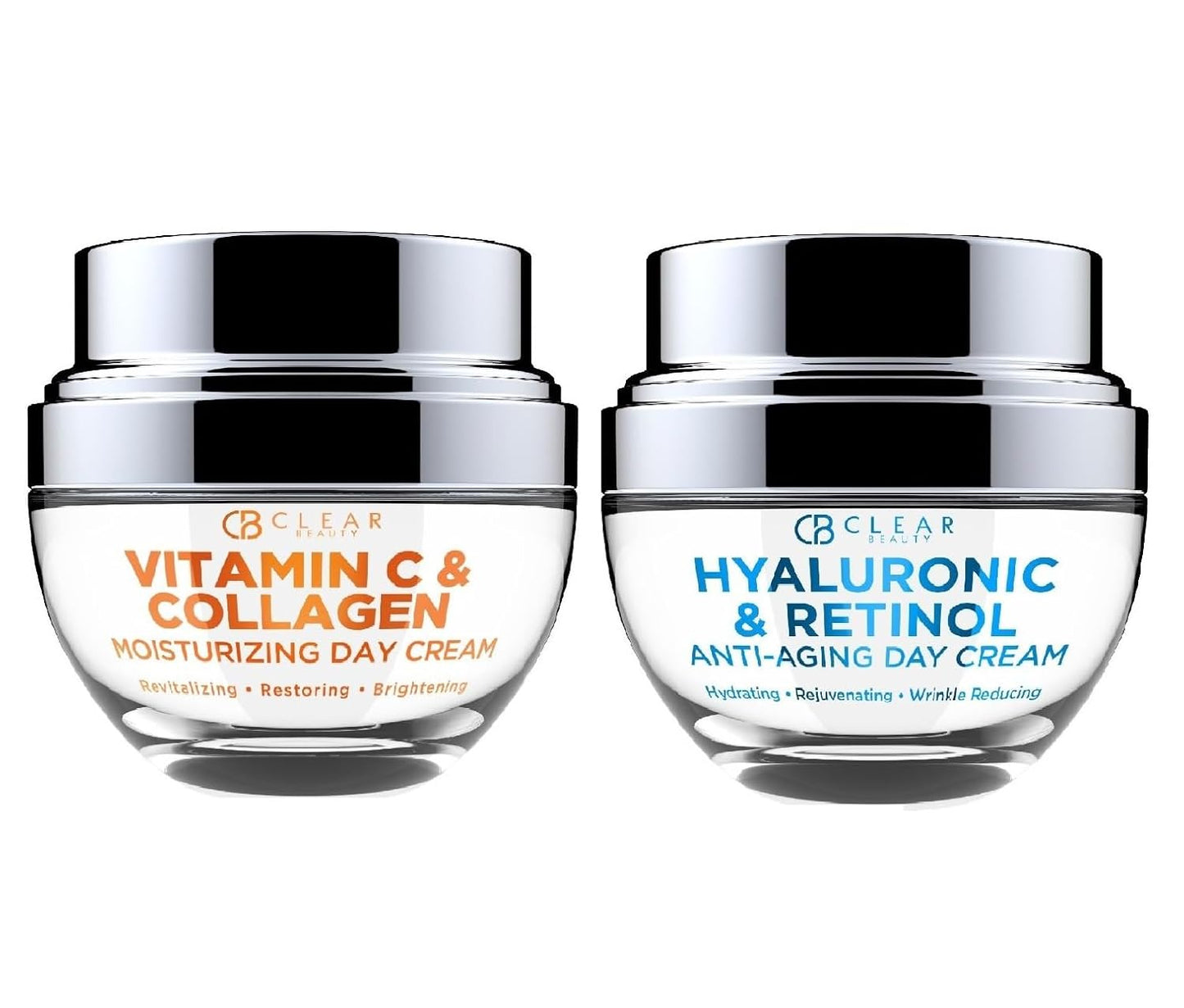 Clear Beauty Vitamin C & Collagen + Hyaluronic Acid & Retinol Moisturizer - Dermatologist Tested, Anti-Aging, Fine Lines & Wrinkles Treatment, Korean Skin Care, All Skin Types - Value Set