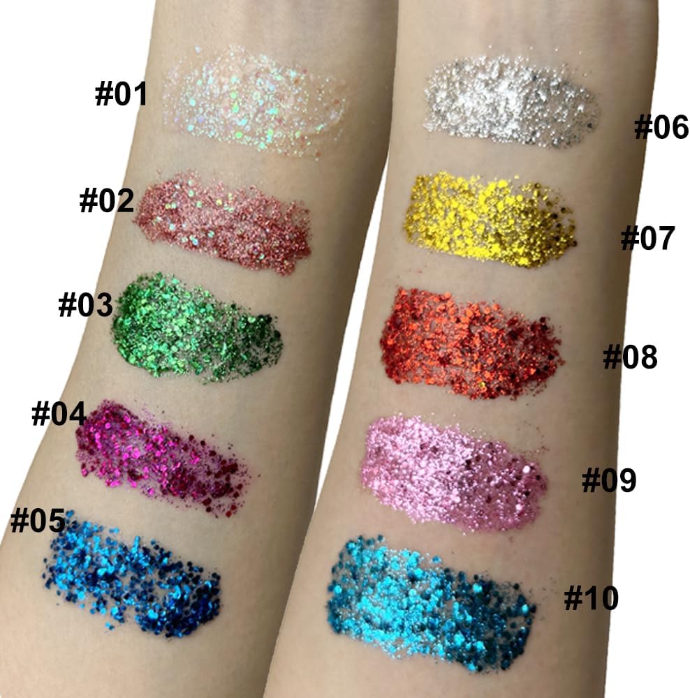 Mysense Gold Body Glitter Gel,Face Hair Glitter Makeup,Music Festival Rave Accessories,Chunky Mermaid Glitter Sequins,Sparkling Face Paint for Women Girls,30g