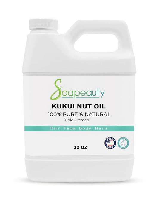 Soapeauty KUKUI NUT Oil Cold Pressed Unrefined | 100% Natural Available in Bulk | Carrier for Essential Oils, Face, Skin, Hair Moisturizer, Soap Making | 32 fl oz