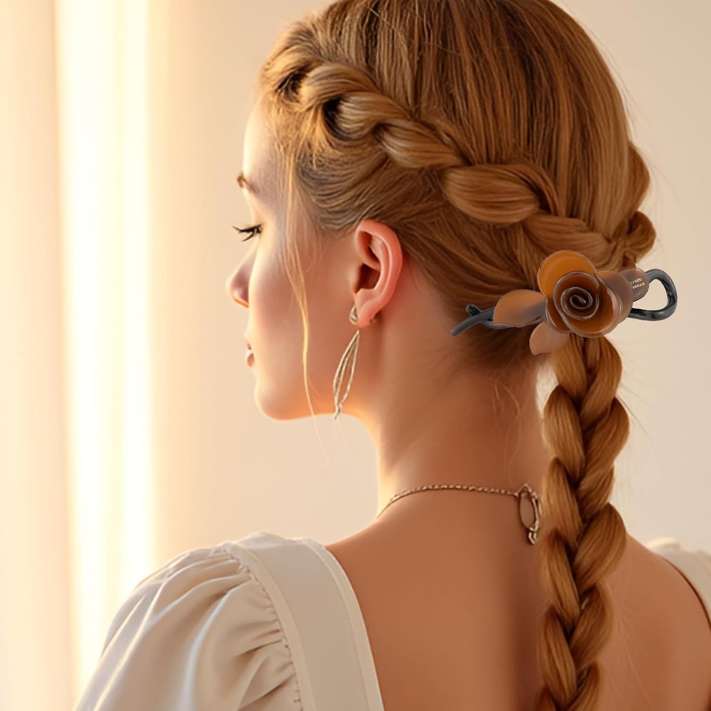 2 Pack French Handmade Tortoise Shell Acetate Claw Clip & Rose Hair Clip Set, Luxury Style Large Hair Claw Clips for Women