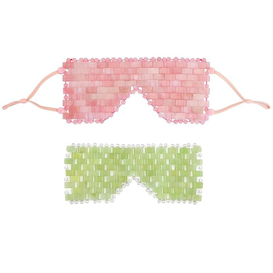 Jade Eye Mask&Rose Quartz Eye Mask - with Adjustable Strap for face 100% Natural Gemstone Jade Sleep Mask