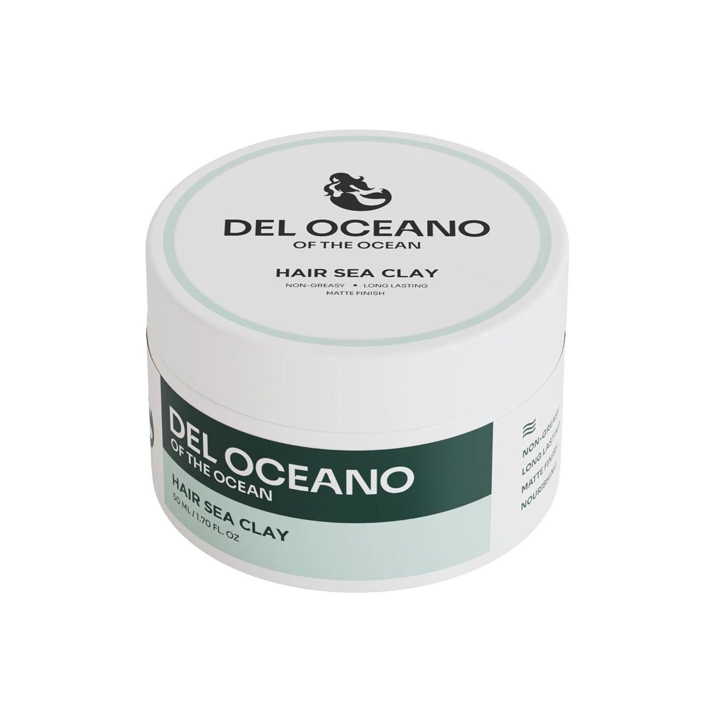 Del Océano Hair Styling Sea Clay - Strong Hold, Matte Finish, Nourishing Formula Hair Clay for Men, Ideal for Hairstyling Medium, Messy, Fine Thinning Hair Styles, 2.7 oz