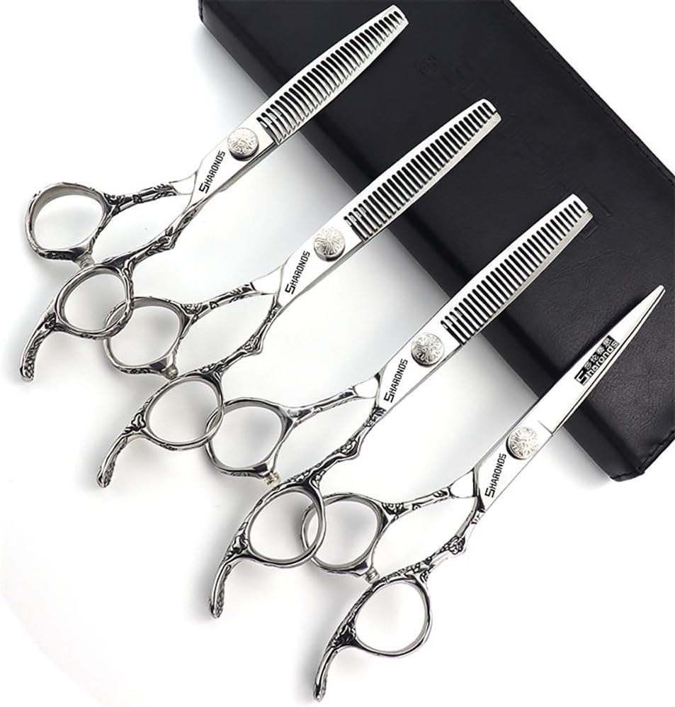 6/7/8 Inch Professional Hairdressing Scissors Barber Rose Pattern Hair Stylist Shears Styling Tool Japanese Stainless Steel Clippers (6-in four piece set)