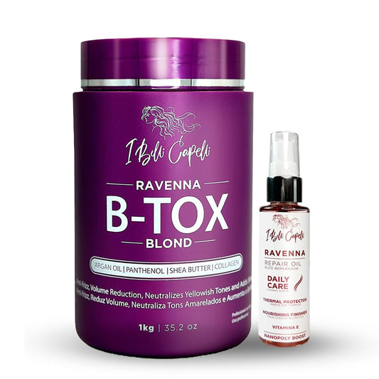 I Belli Capelli Ravenna Hair Straightening Kit – Blonde Hair B-tox & Repair Oil – Anti-Frizz, Intense Hydration, Shine – Formaldehyde-Free – B-otox Hair Treament For Blonde Hair (2-Pack)