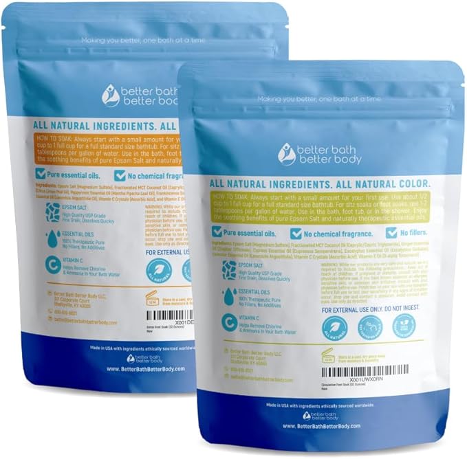 2 Pack Foot Soak Salts Bundle for DIY Foot Spa with Bamboo Scoop (2 lbs Each 4 lbs Total) for Discomfort and Dry Skin Made in USA with BPA Free Easy Lock Pouch